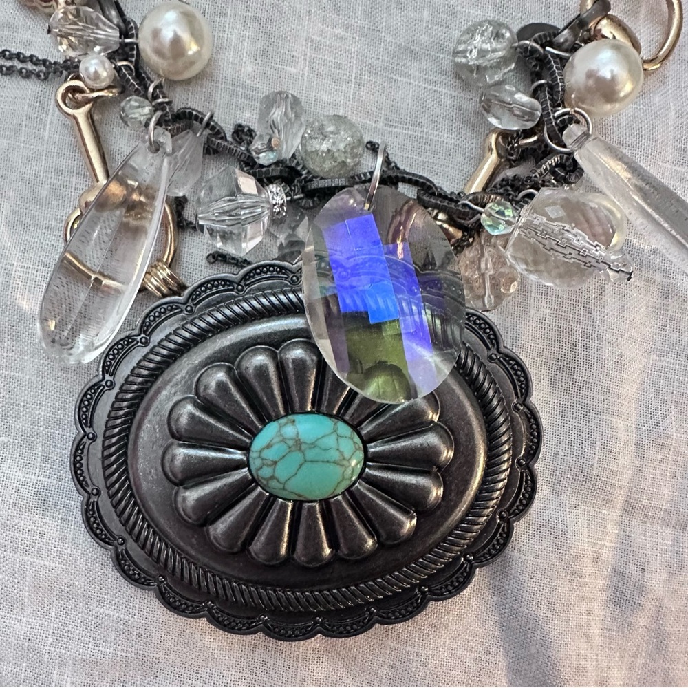 RUBYRUDI Artisan Western Necklace OOAKGold-Link Concho Belt Buckle Up Cycled - Picture 12 of 13